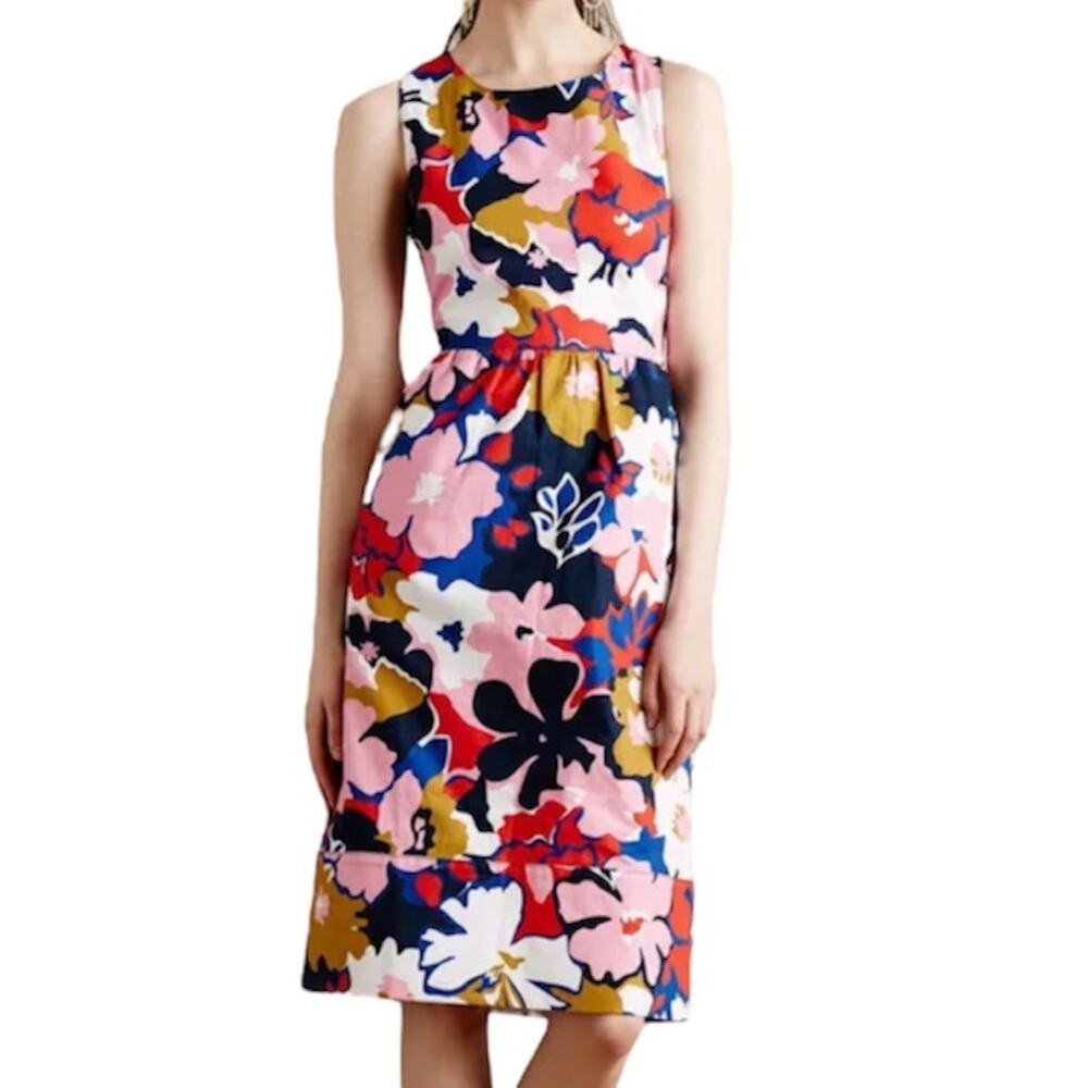 Anthropologie 𝅺WHIT Two Floral Dress Back Cutout SZ 10 Sleeveless Cotton Multi